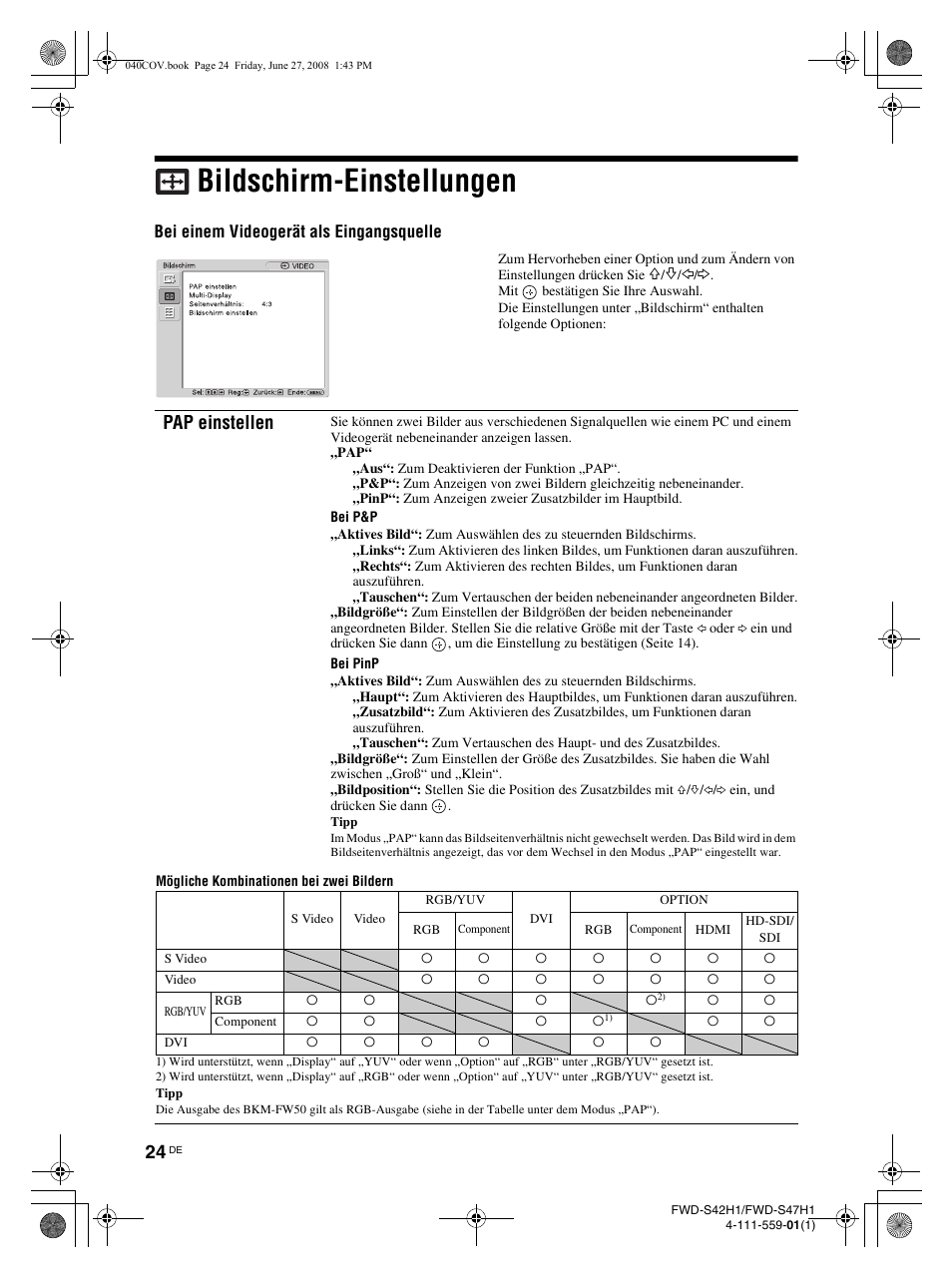 Bildschirm-einstellungen, Pap einstellen | LG LS42F User Manual | Page 156 / 302