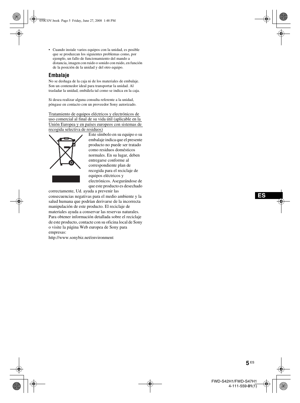 Embalaje | LG LS42F User Manual | Page 181 / 302