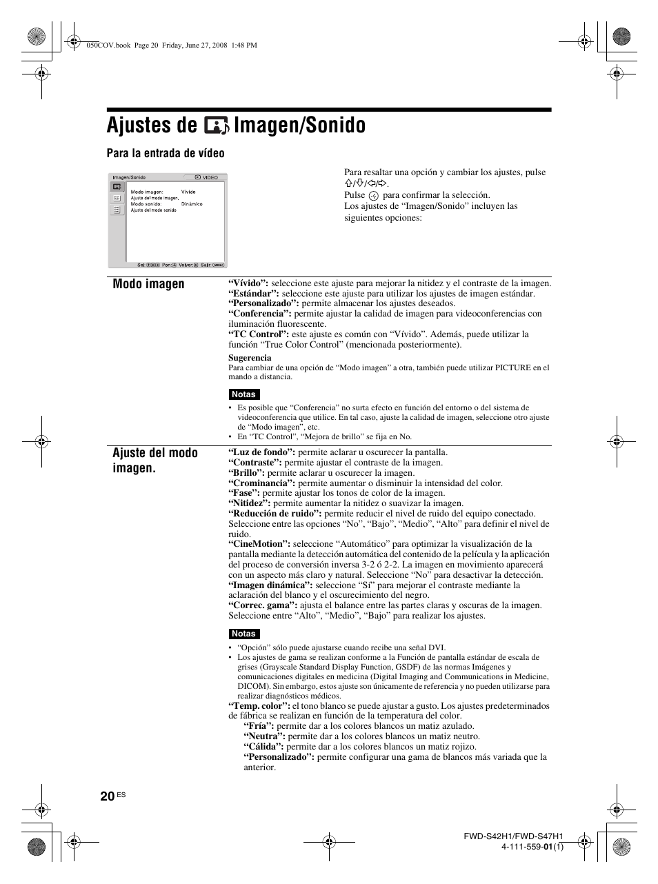 Ajustes de imagen/sonido | LG LS42F User Manual | Page 196 / 302