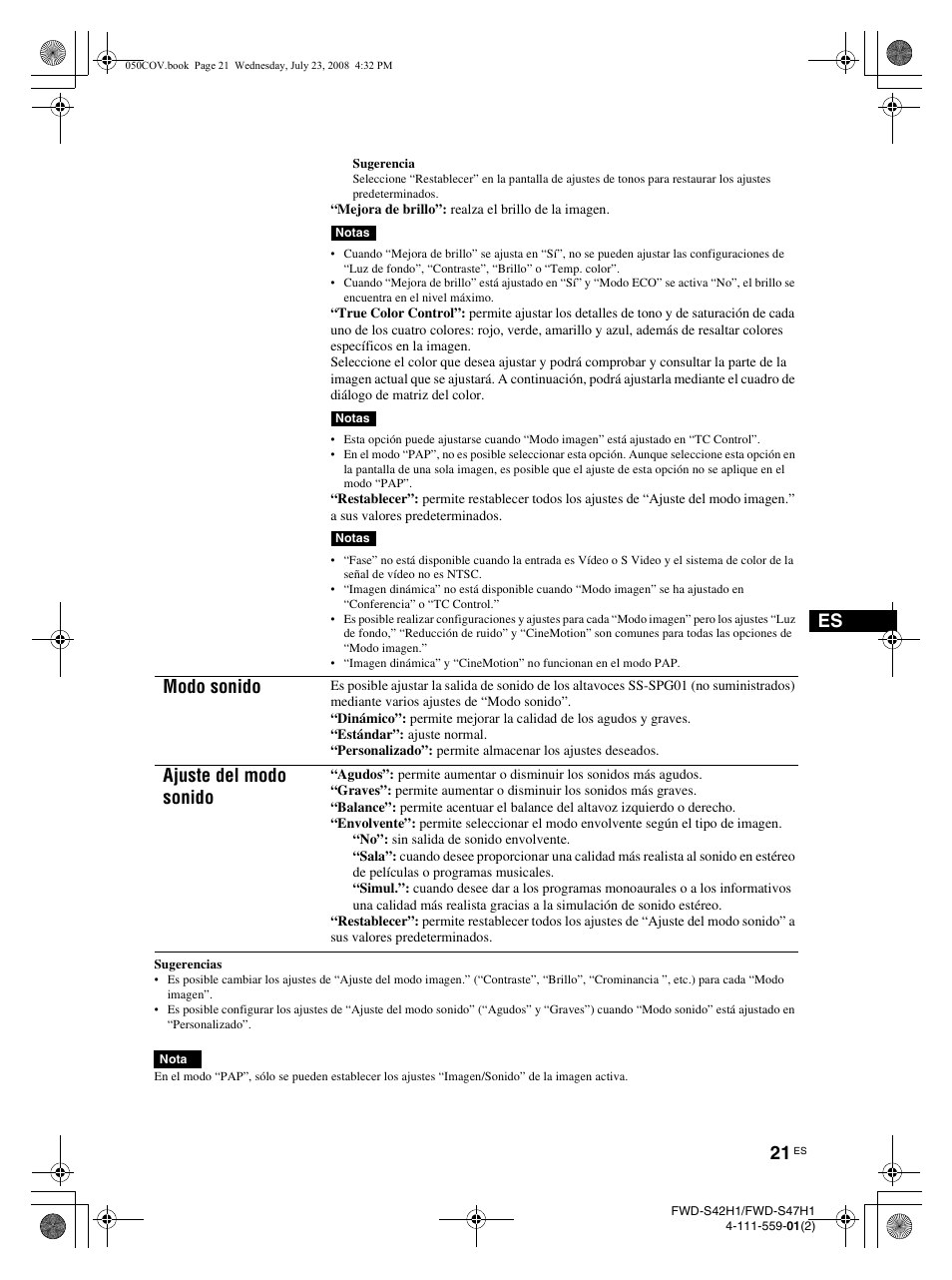 Modo sonido, Ajuste del modo sonido | LG LS42F User Manual | Page 197 / 302