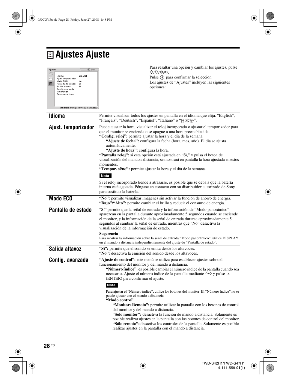 Ajustes ajuste | LG LS42F User Manual | Page 204 / 302