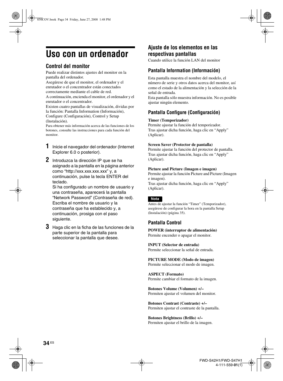 Uso con un ordenador | LG LS42F User Manual | Page 210 / 302