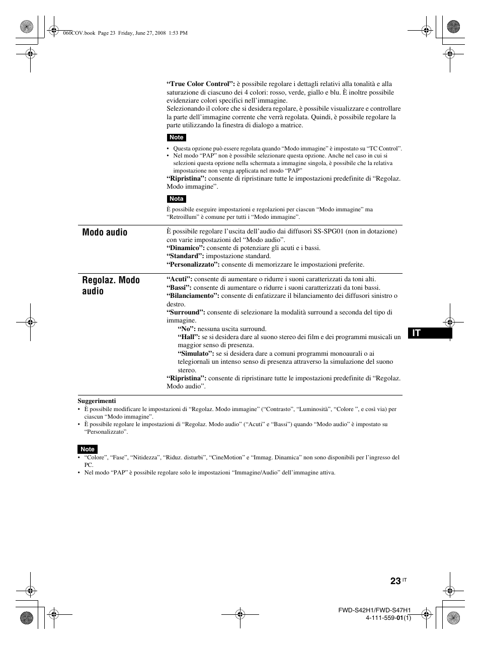 Modo audio, Regolaz. modo audio | LG LS42F User Manual | Page 241 / 302