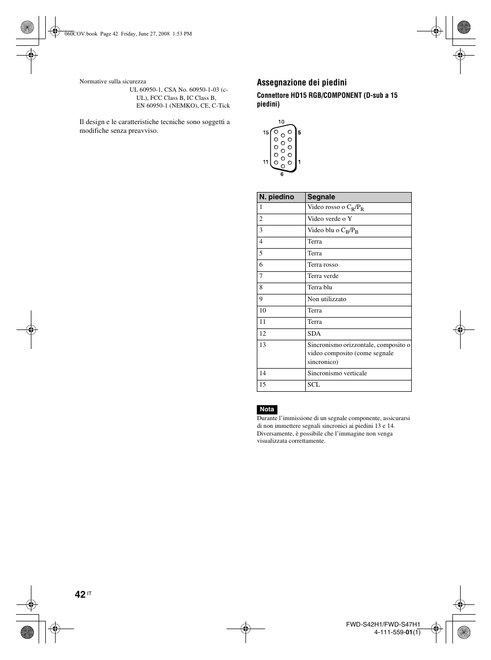 Assegnazione dei piedini | LG LS42F User Manual | Page 260 / 302