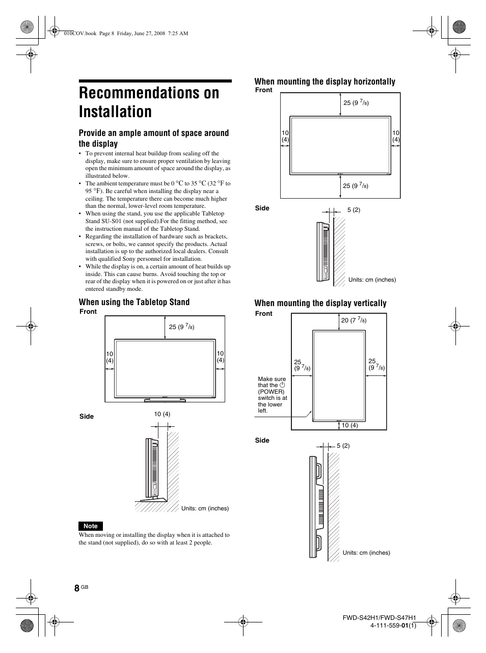 Recommendations on installation | LG LS42F User Manual | Page 54 / 302