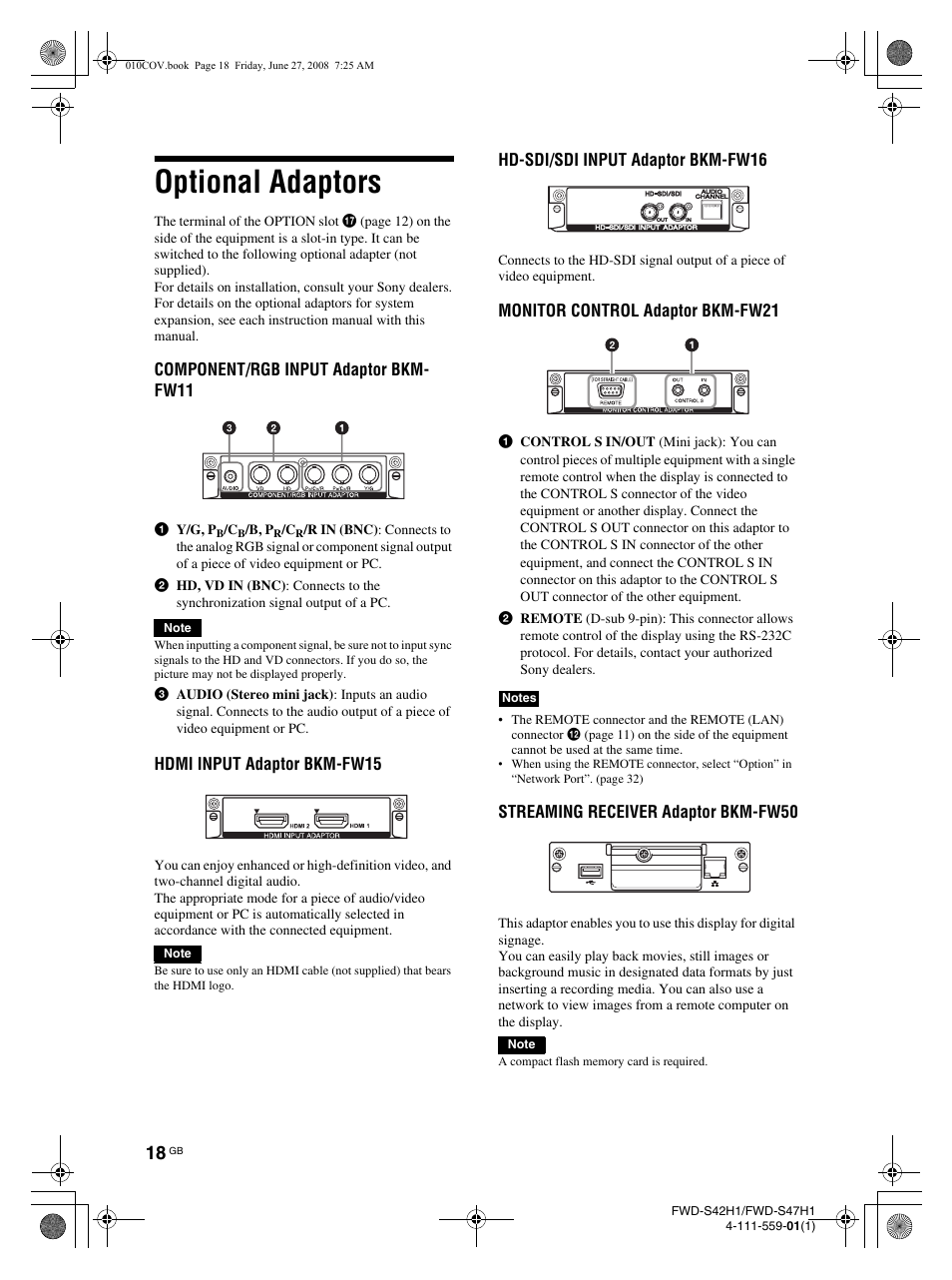 Optional adaptors | LG LS42F User Manual | Page 64 / 302