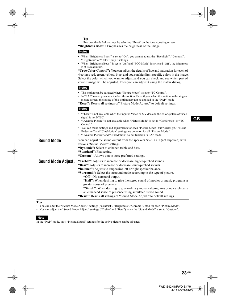 Sound mode, Sound mode adjust | LG LS42F User Manual | Page 69 / 302