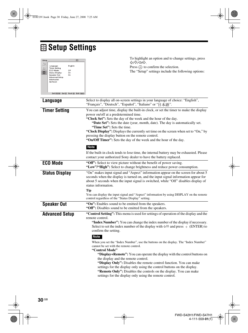 Setup settings | LG LS42F User Manual | Page 76 / 302