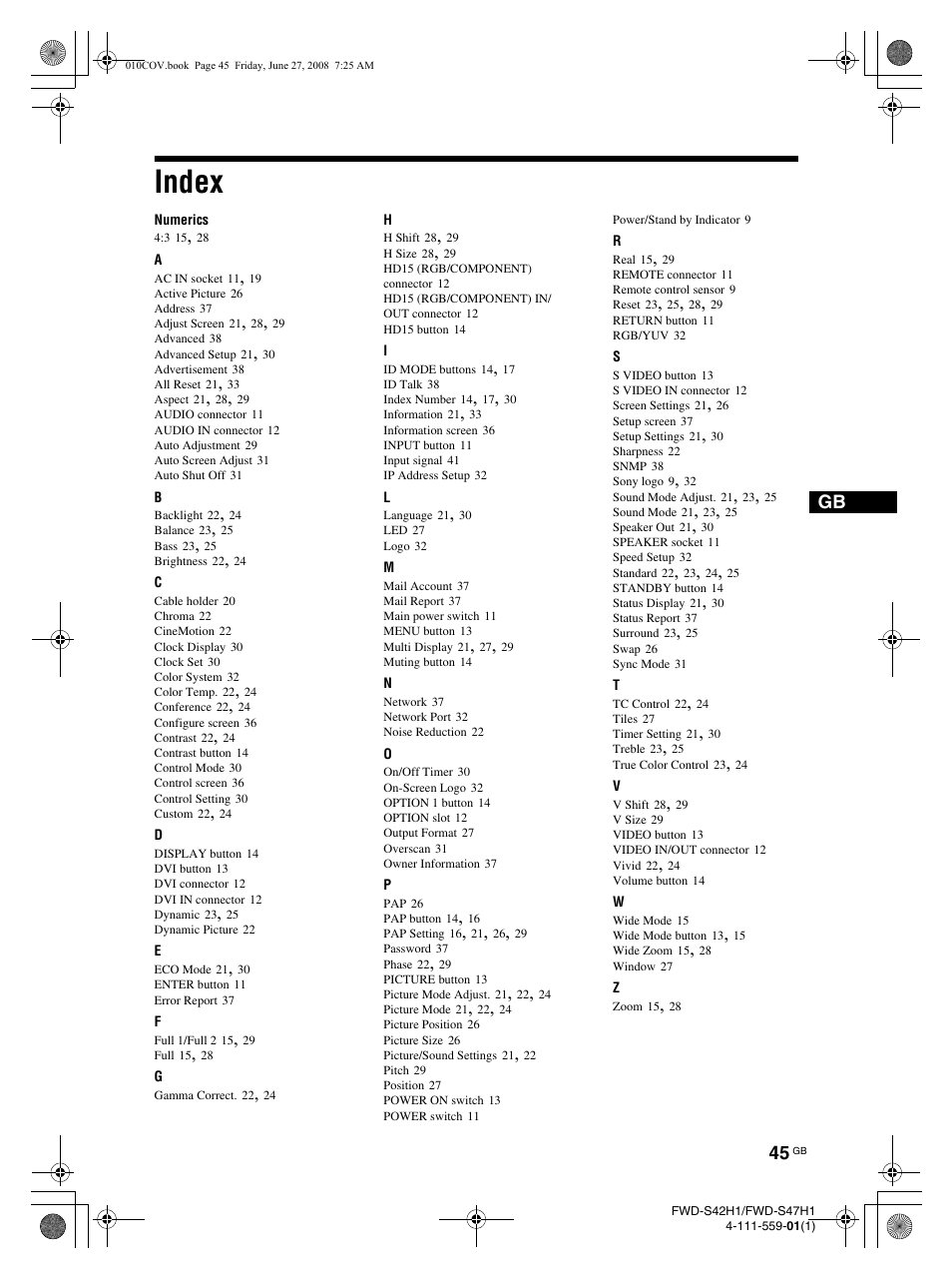 Index | LG LS42F User Manual | Page 91 / 302