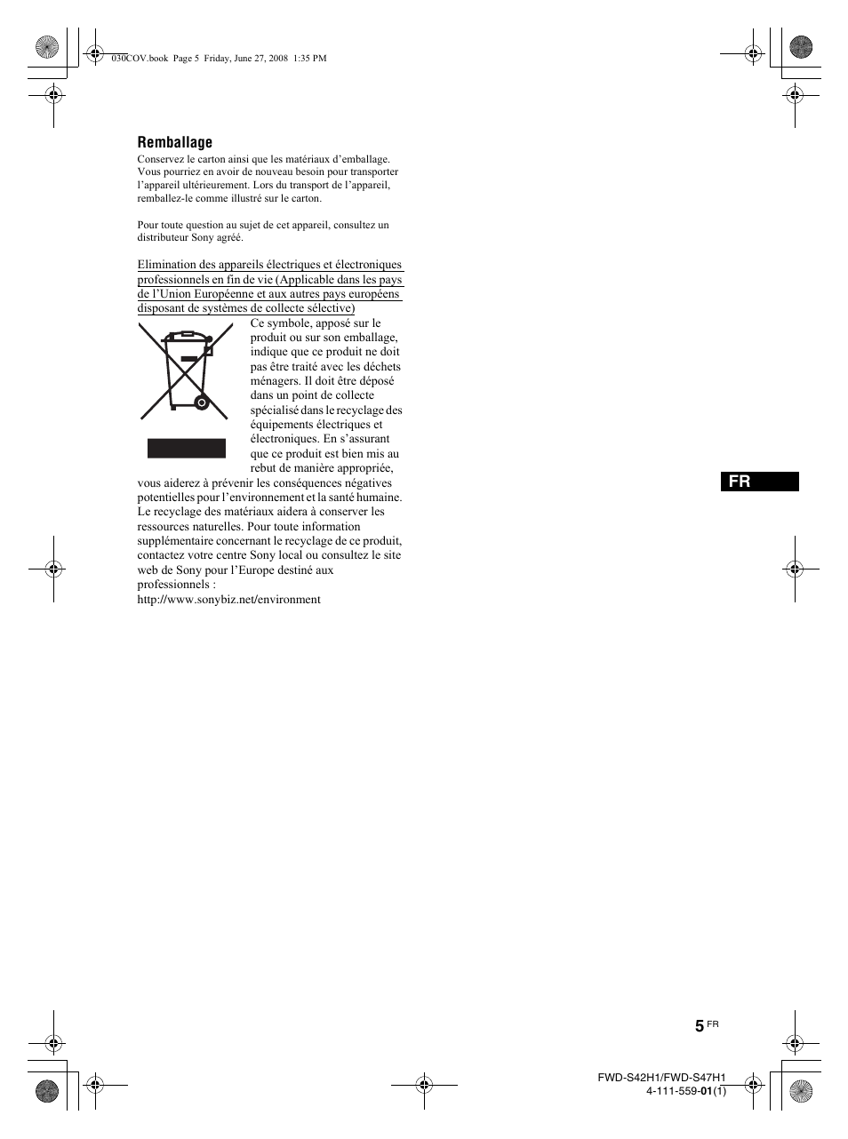 Remballage | LG LS42F User Manual | Page 95 / 302