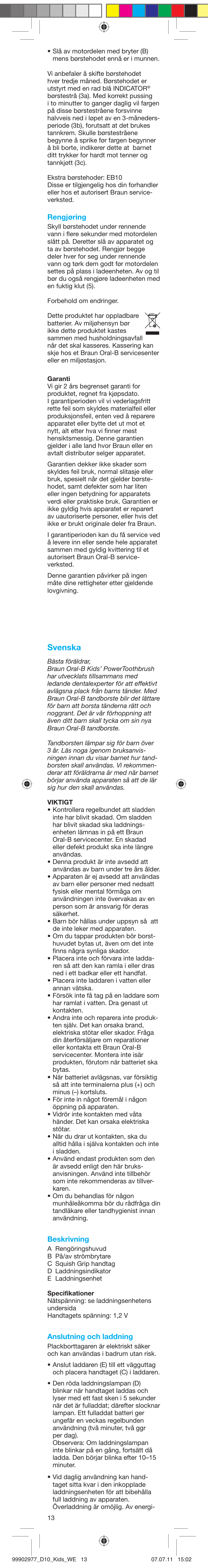 Svenska | Braun D10511 Kids Power Toothbrush User Manual | Page 13 / 15