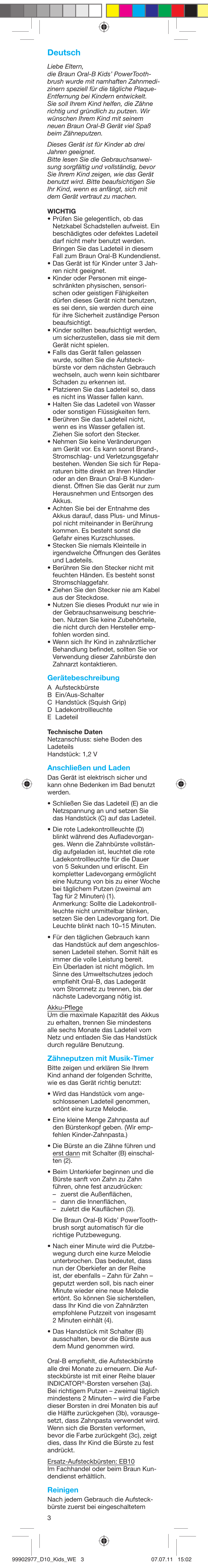 Deutsch | Braun D10511 Kids Power Toothbrush User Manual | Page 3 / 15