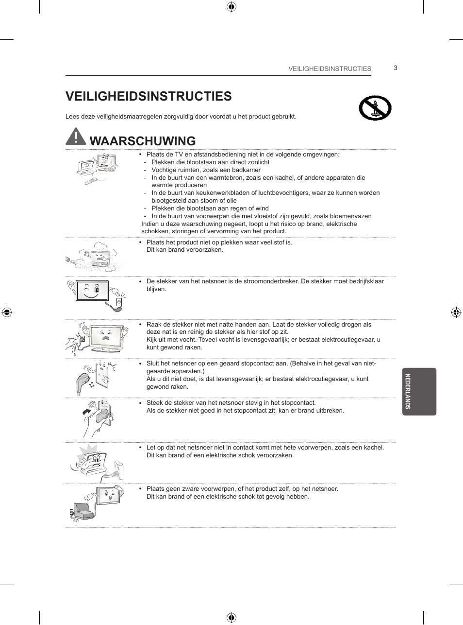 Veiligheidsinstructies, Waarschuwing | LG 24LB450B User Manual | Page 160 / 231