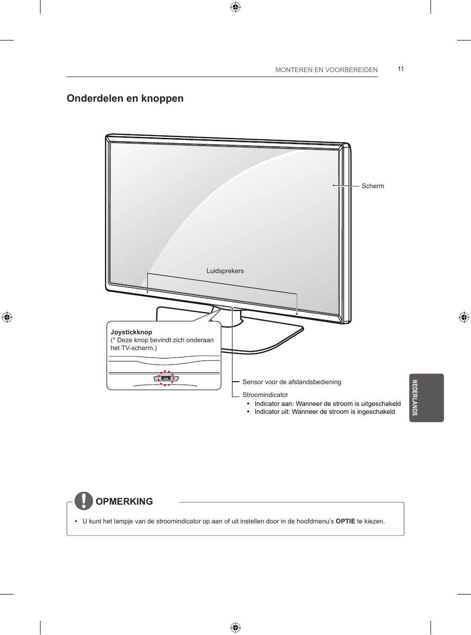 Onderdelen en knoppen, Opmerking | LG 24LB450B User Manual | Page 168 / 231