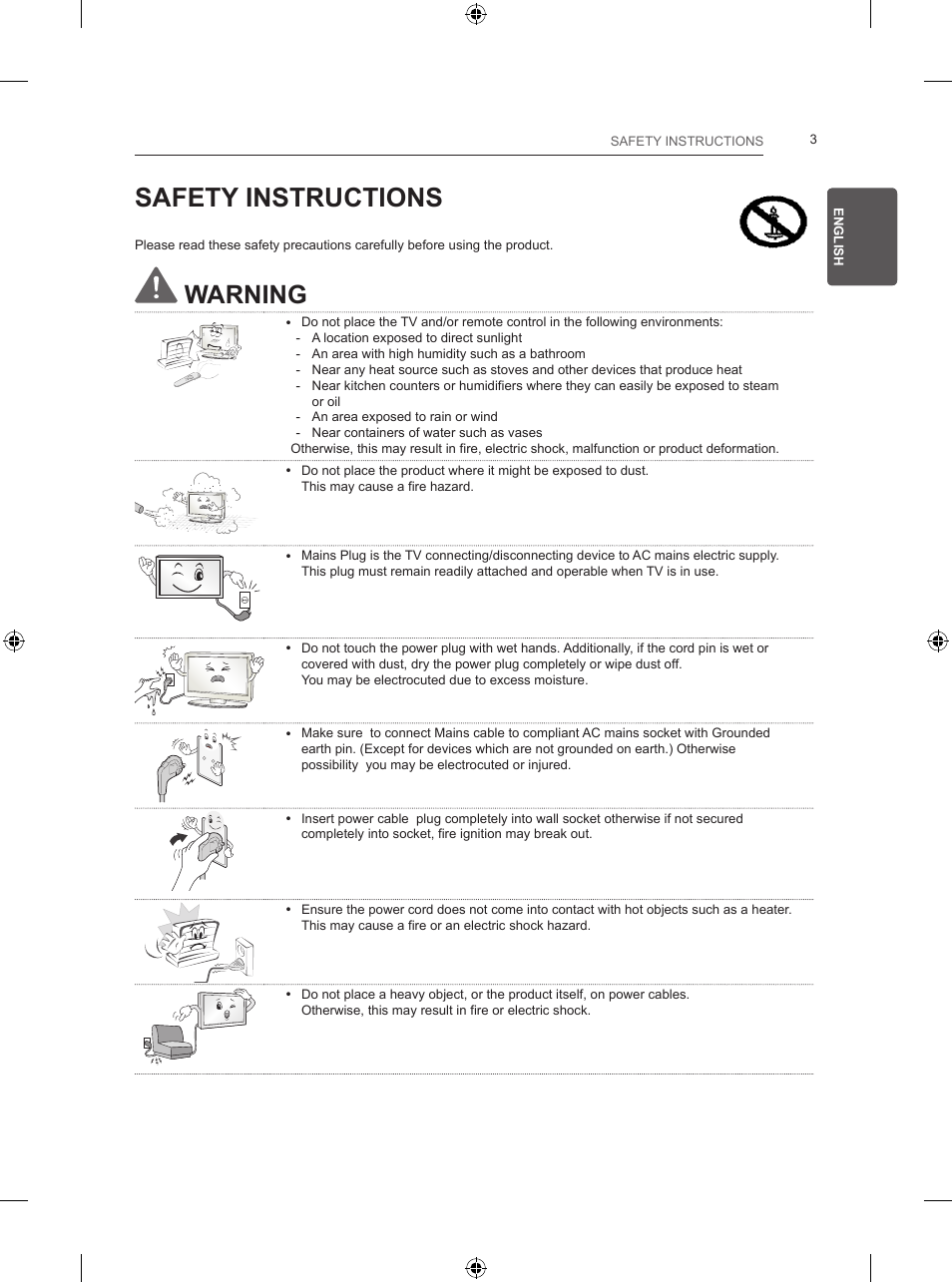 Safety instructions, Warning | LG 24LB450B User Manual | Page 24 / 231