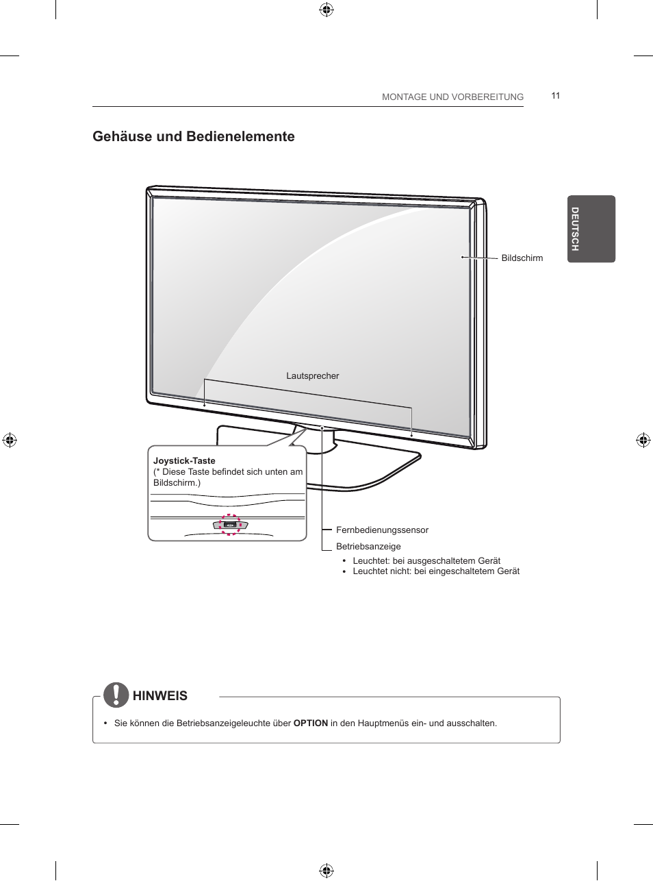 Gehäuse und bedienelemente, Hinweis | LG 24LB450B User Manual | Page 54 / 231