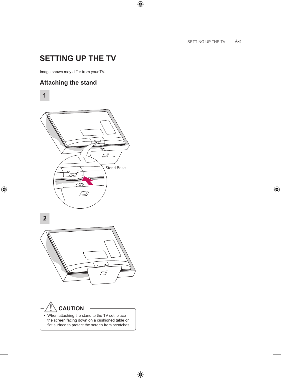 Setting up the tv, Attaching the stand | LG 24LB450B User Manual | Page 6 / 231