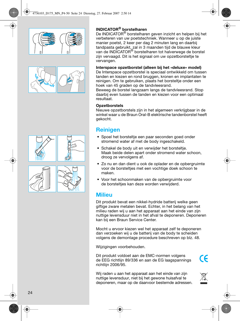 Reinigen, Milieu | Braun D17525 Professional Care User Manual | Page 24 / 53