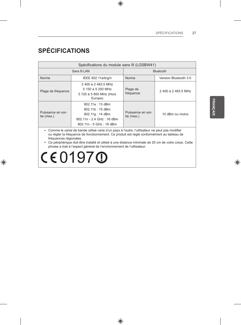 Spécifications | LG 55UB830V User Manual | Page 124 / 303