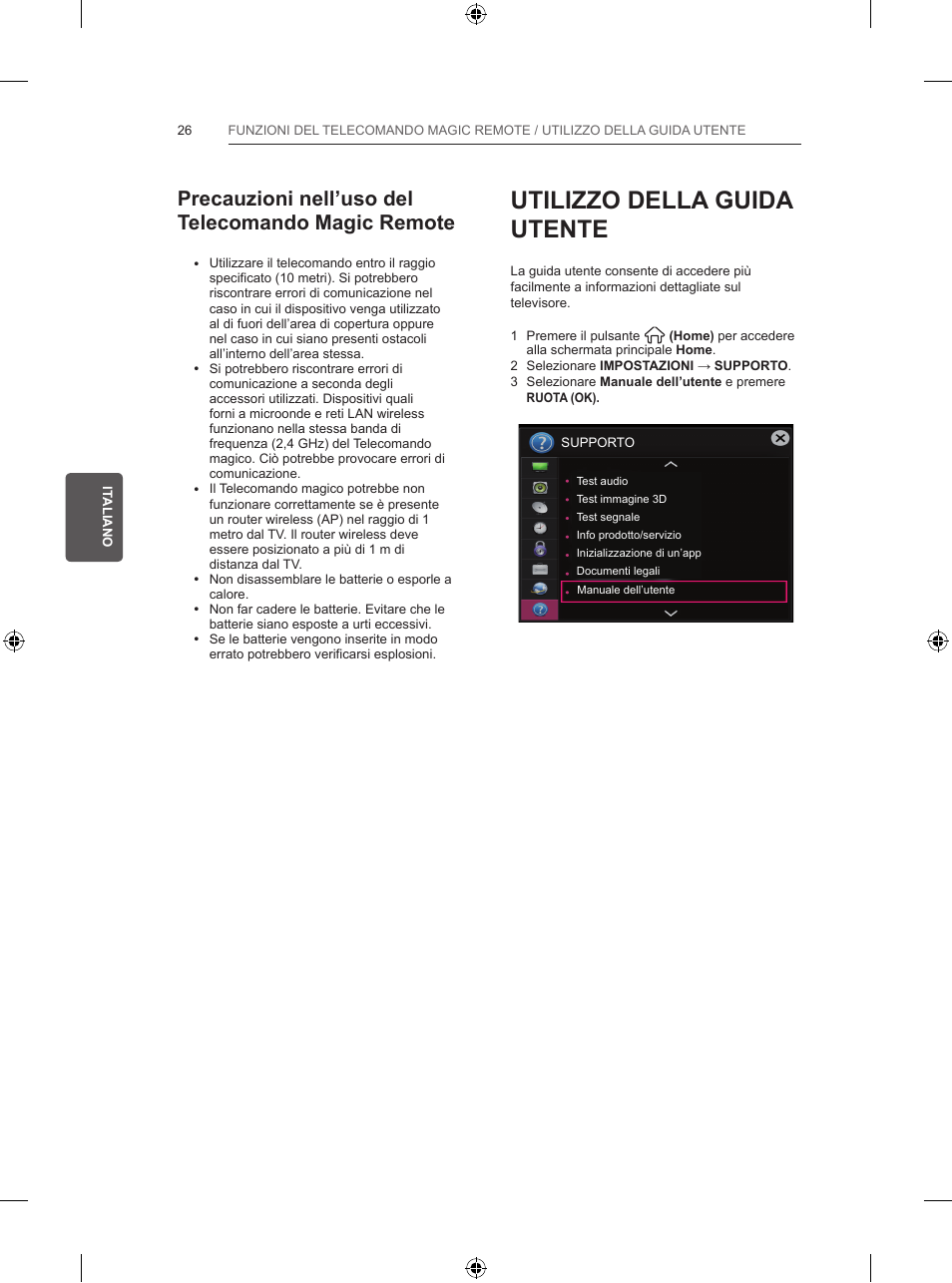 Utilizzo della guida utente, Precauzioni nell’uso del telecomando magic remote | LG 55UB830V User Manual | Page 151 / 303