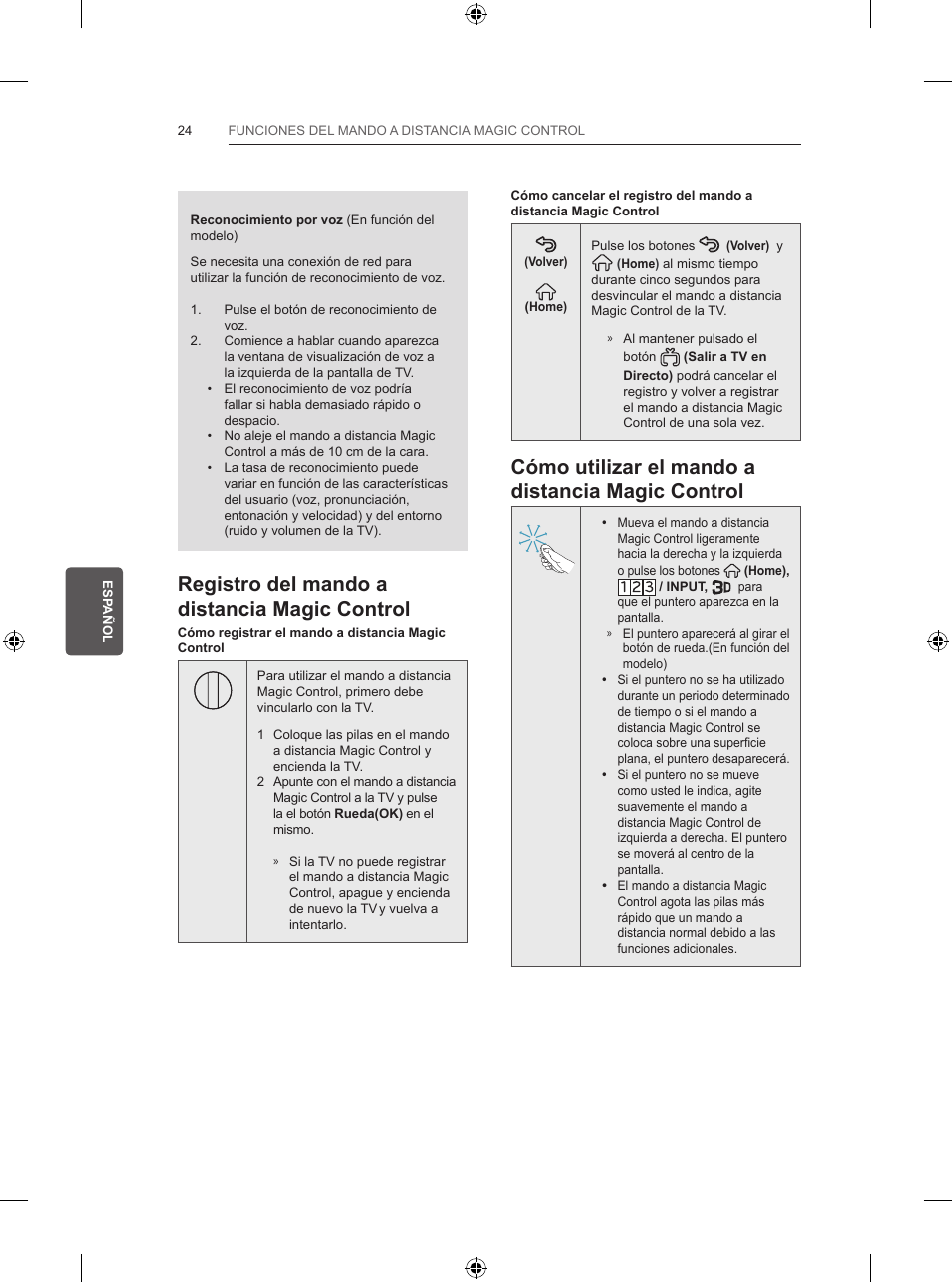 Cómo utilizar el mando a distancia magic control, Registro del mando a distancia magic control | LG 55UB830V User Manual | Page 181 / 303