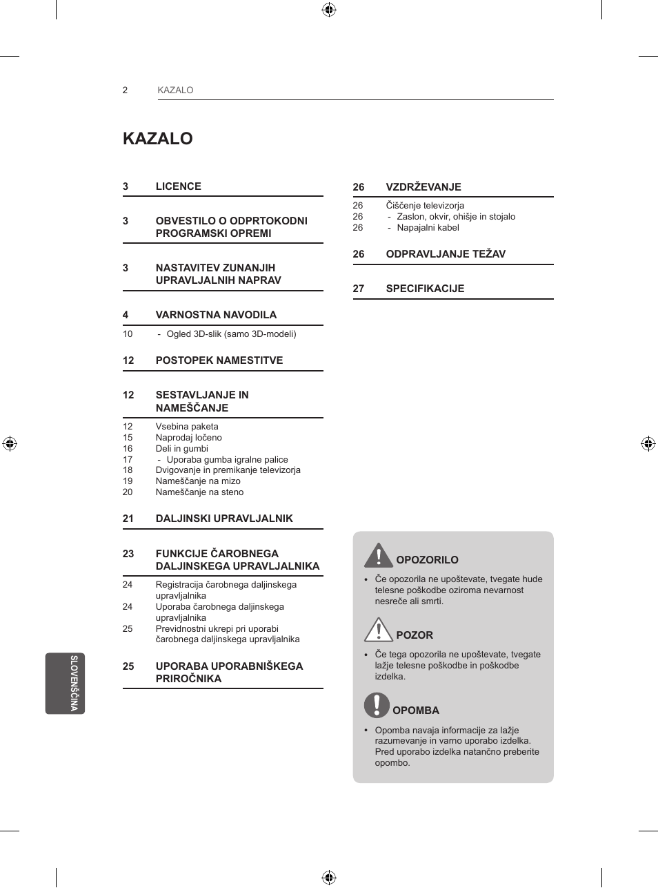 Kazalo | LG 55UB830V User Manual | Page 271 / 303