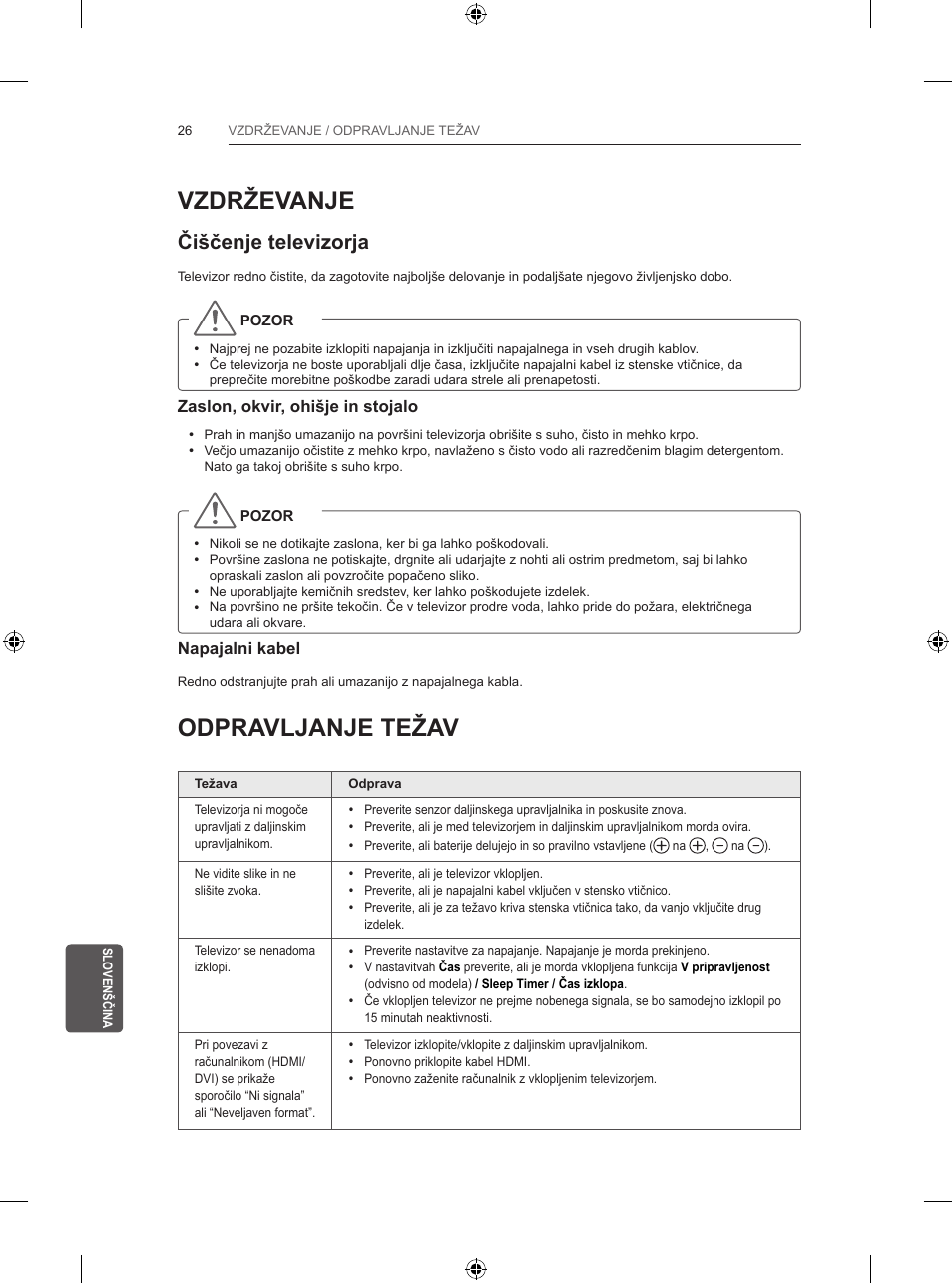 Vzdrževanje, Odpravljanje težav, Čiščenje televizorja | LG 55UB830V User Manual | Page 295 / 303