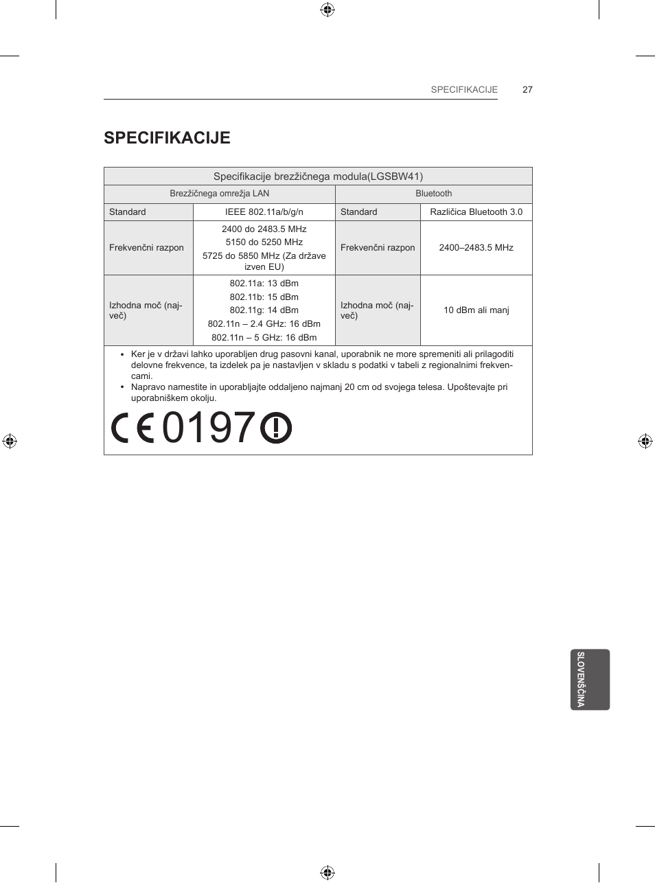 Specifikacije | LG 55UB830V User Manual | Page 296 / 303