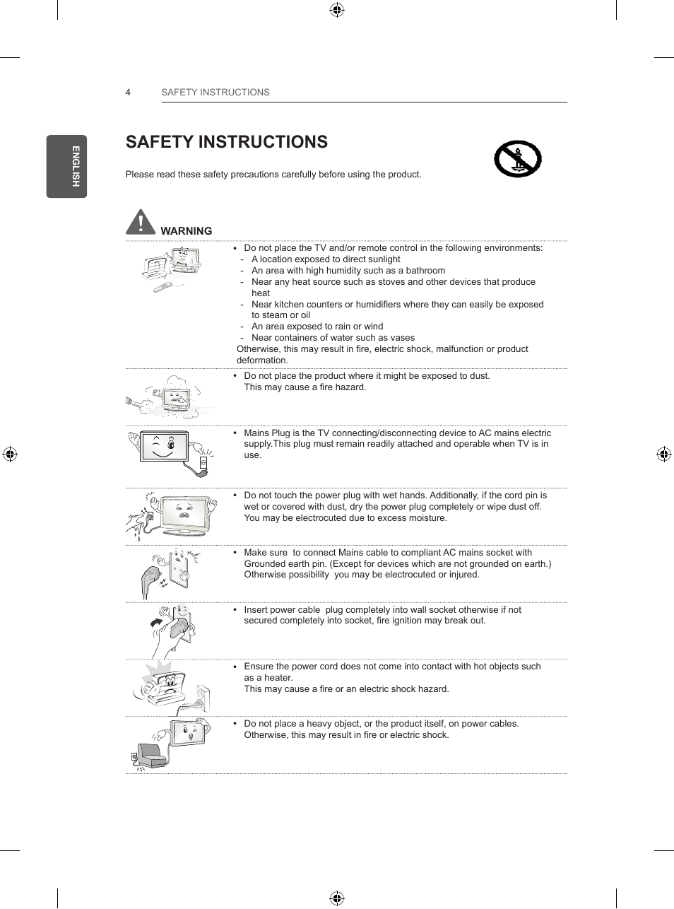 Safety instructions | LG 55UB830V User Manual | Page 45 / 303