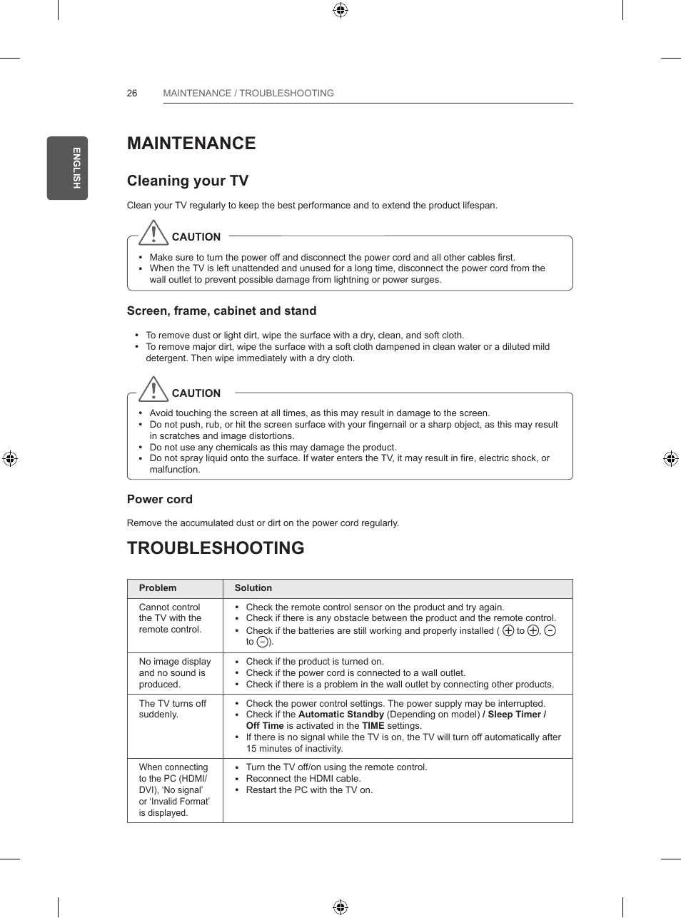 Maintenance, Troubleshooting, Cleaning your tv | LG 55UB830V User Manual | Page 67 / 303