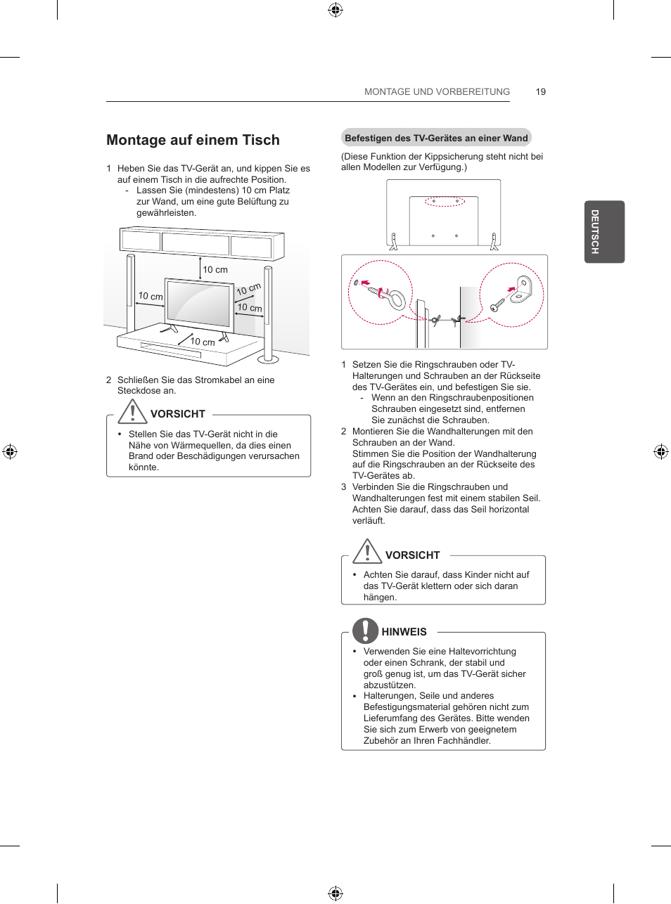 Montage auf einem tisch | LG 55UB830V User Manual | Page 88 / 303