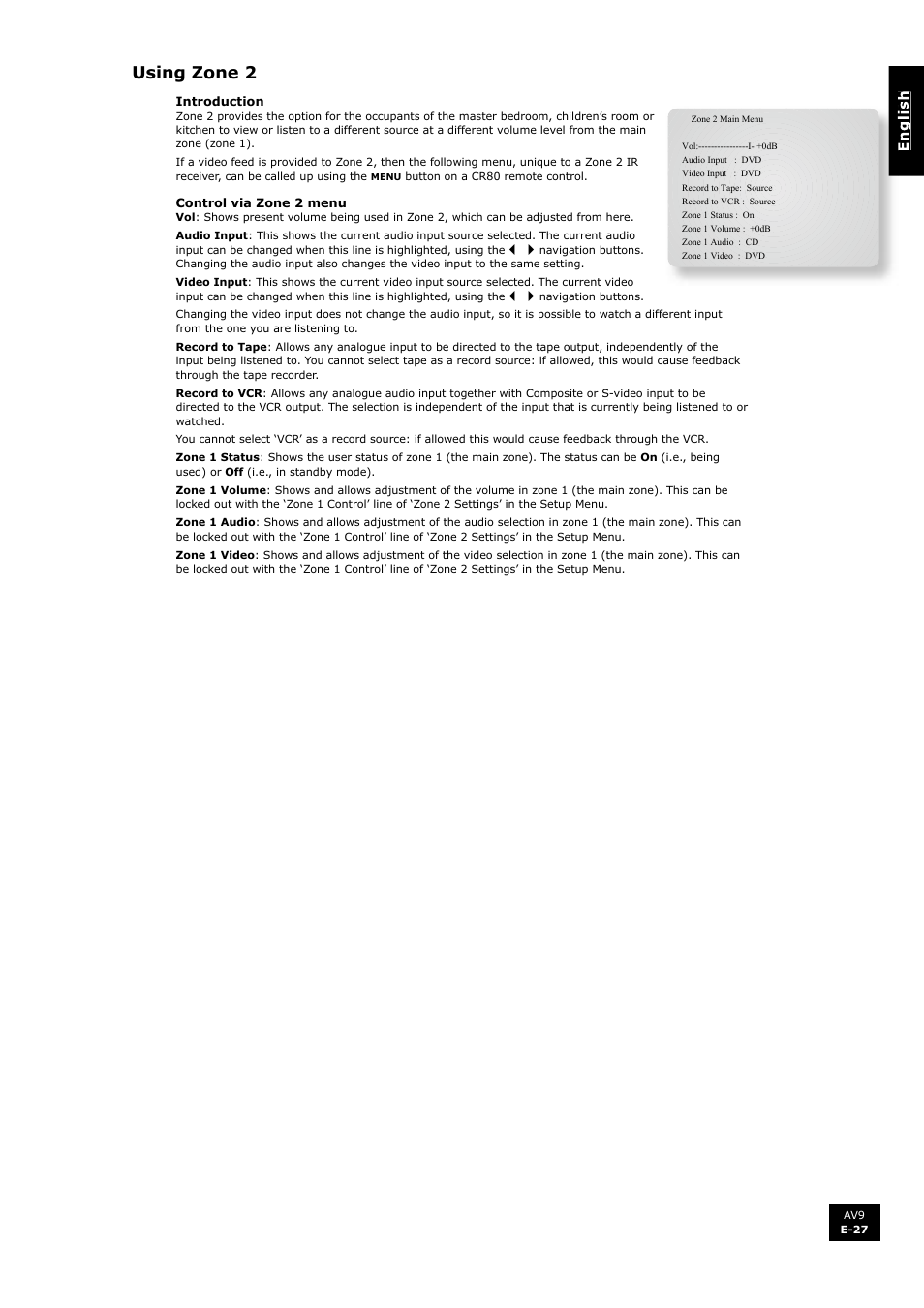 Using zone 2 | Arcam FMJ AV9 User Manual | Page 27 / 54