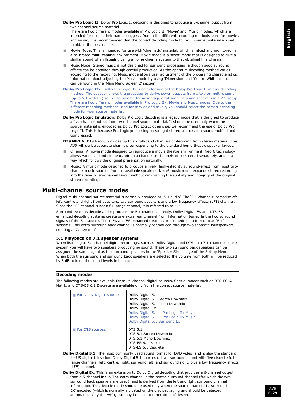 Multi-channel source modes | Arcam FMJ AV9 User Manual | Page 29 / 54