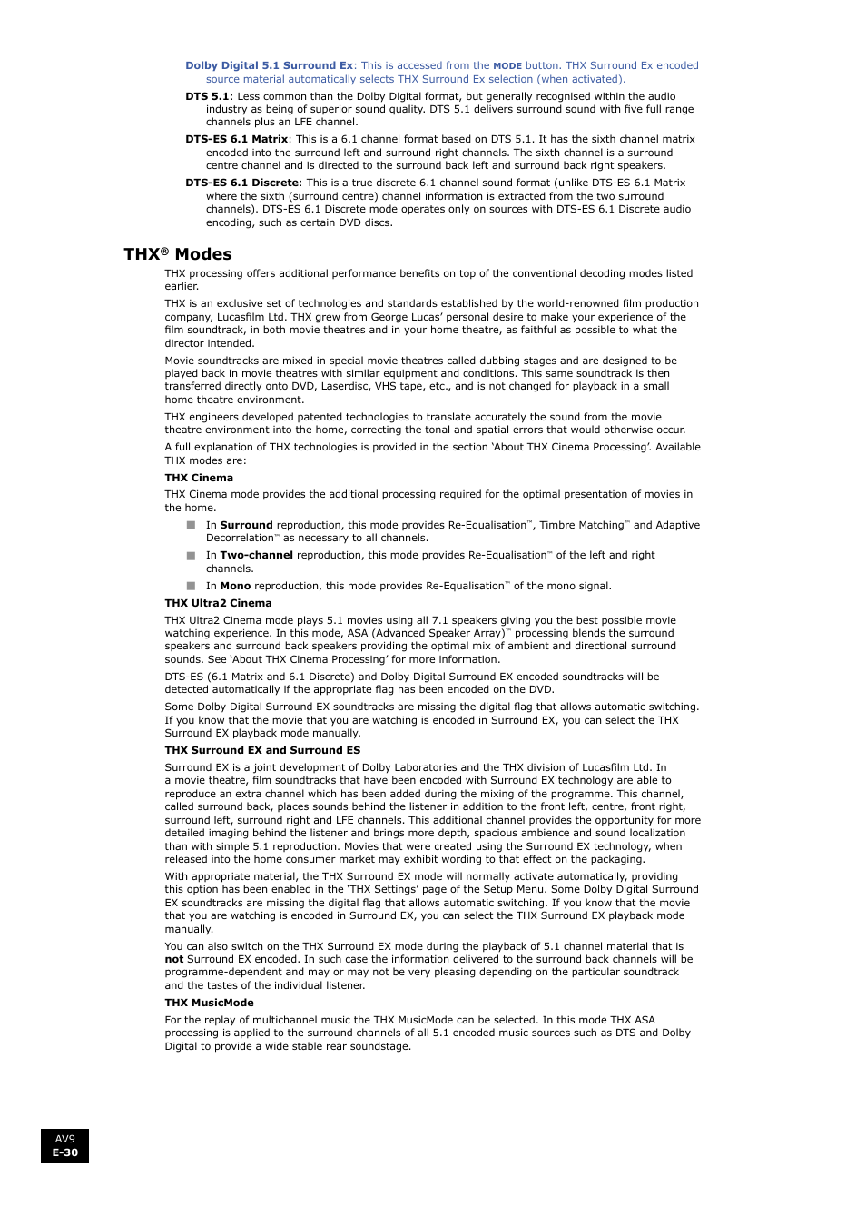 Modes | Arcam FMJ AV9 User Manual | Page 30 / 54