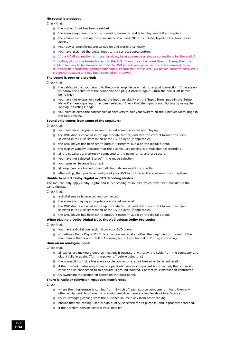 Arcam FMJ AV9 User Manual | Page 34 / 54