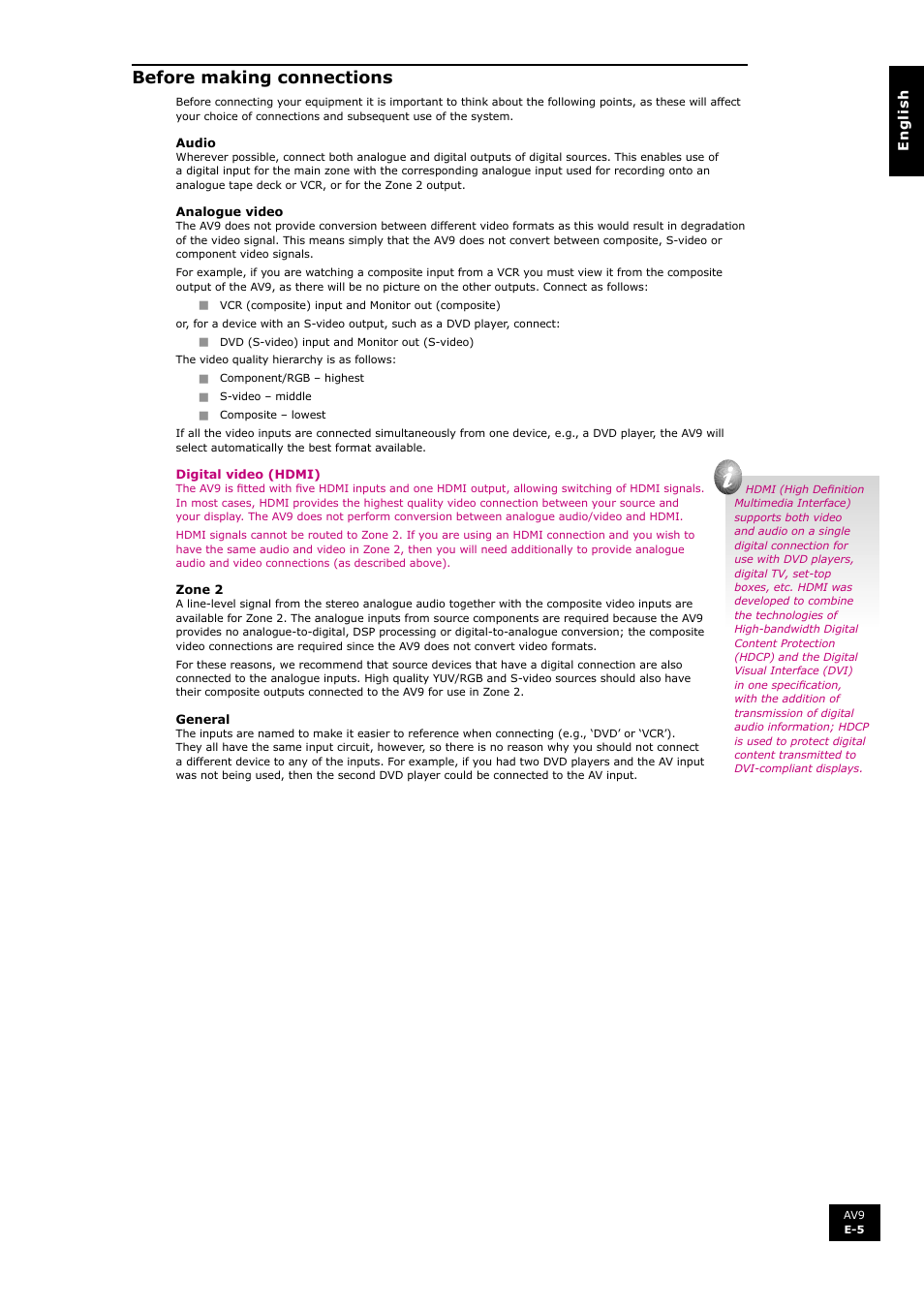 Before making connections | Arcam FMJ AV9 User Manual | Page 5 / 54