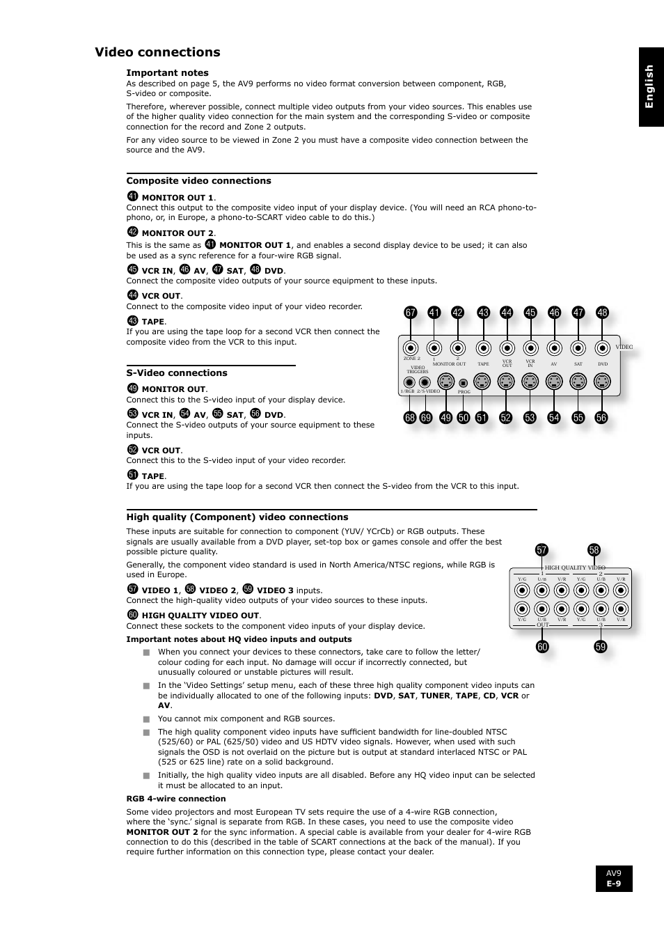 El em en eo gr eq er es ep fl fm fn fo fp fq et gs, Fk gt, Fs ft gk | Video connections | Arcam FMJ AV9 User Manual | Page 9 / 54