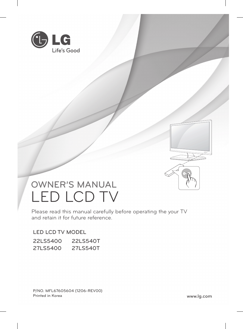 Led lcd tv, Owner’s manual | LG 27LS5400 User Manual | Page 3 / 238