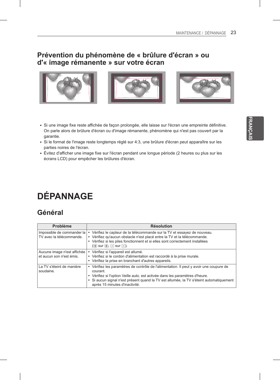 Dépannage, Général | LG 27LS5400 User Manual | Page 79 / 238