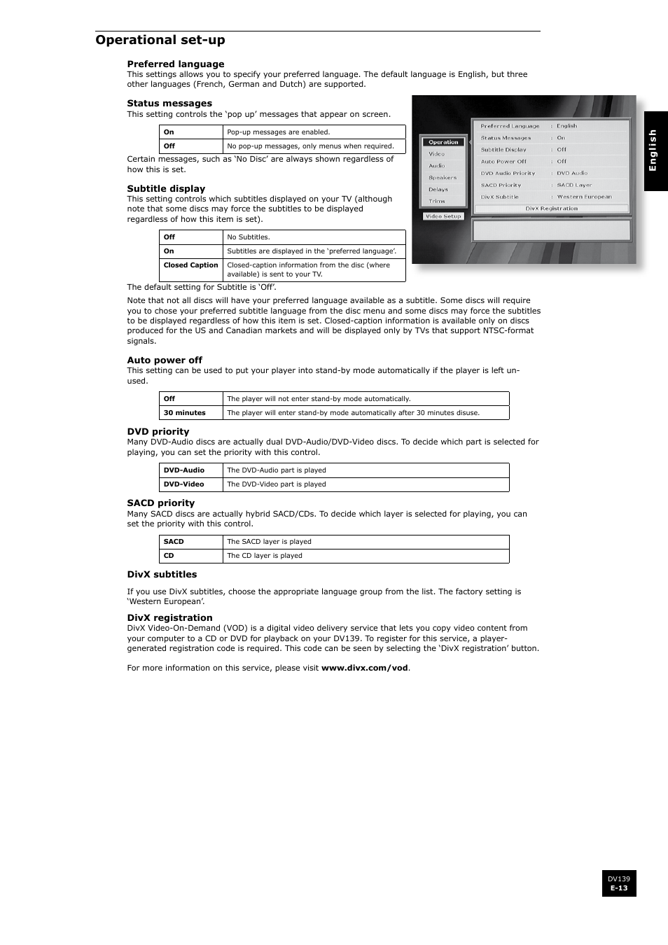 Operational set-up | Arcam FMJ DV139 User Manual | Page 13 / 26