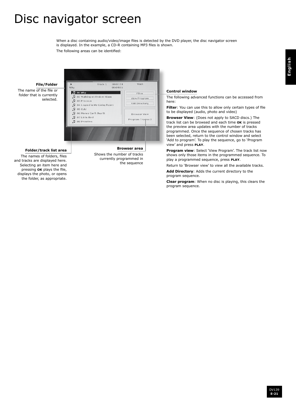 Disc navigator screen | Arcam FMJ DV139 User Manual | Page 21 / 26