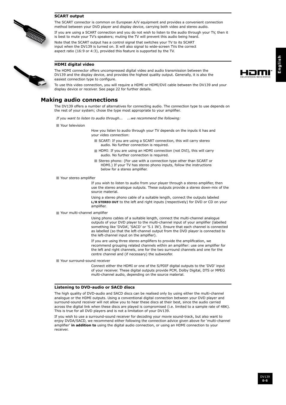 Making audio connections | Arcam FMJ DV139 User Manual | Page 5 / 26