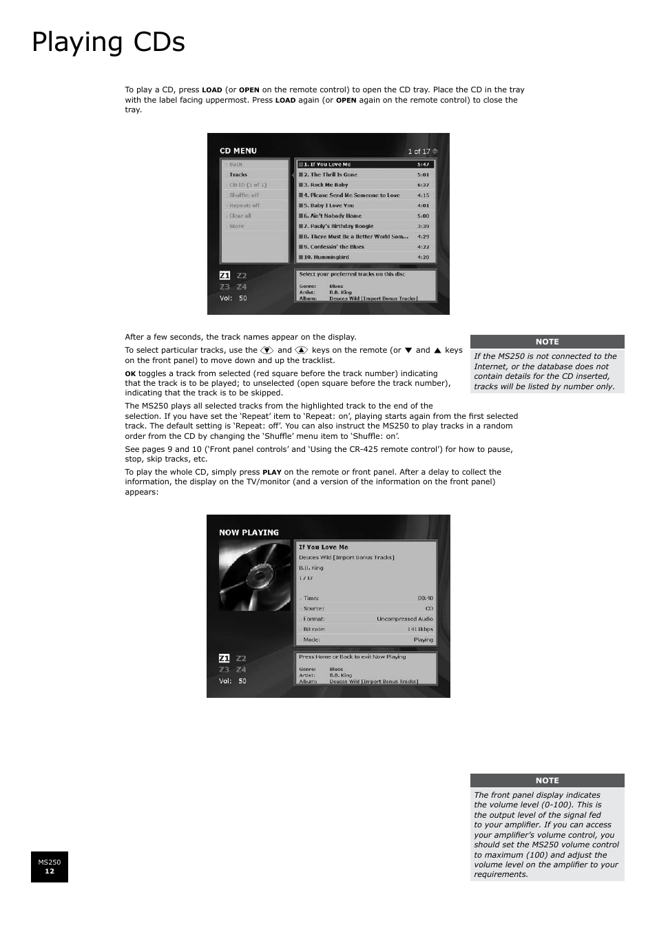 Playing cds | Arcam FMJ MS250 User Manual | Page 12 / 36