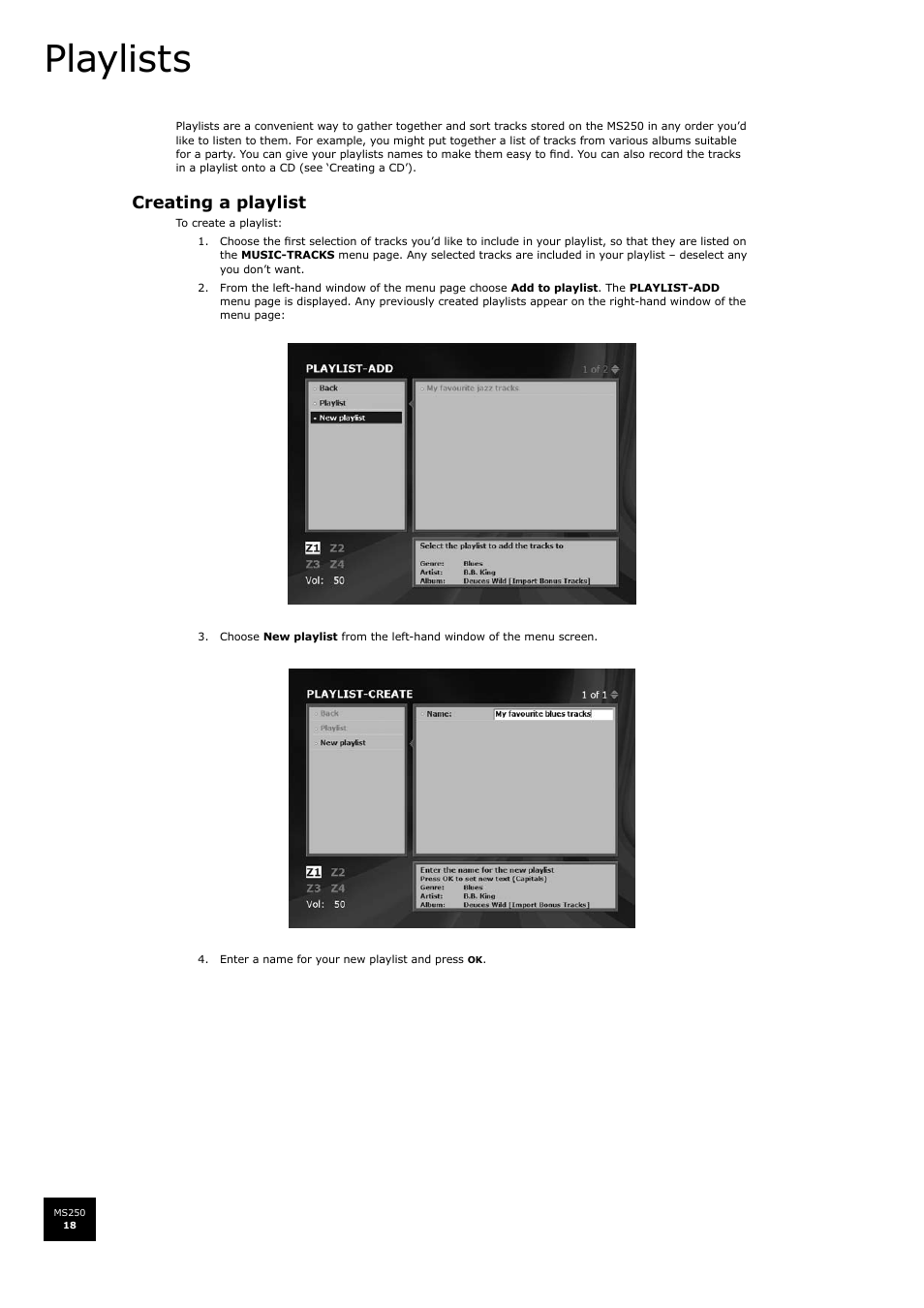 Playlists, Creating a playlist | Arcam FMJ MS250 User Manual | Page 18 / 36