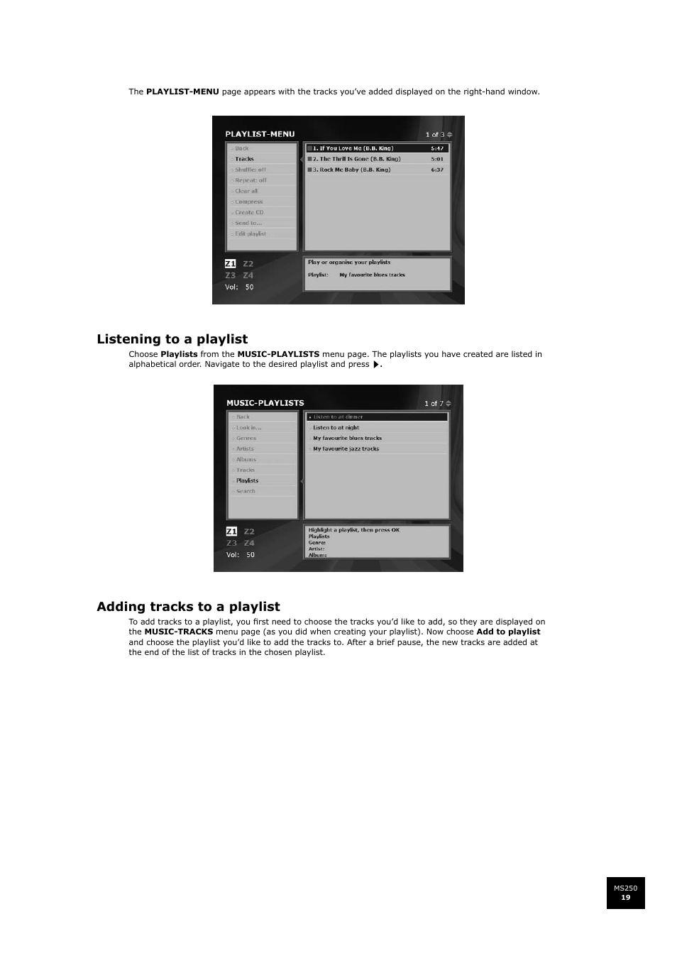 Listening to a playlist, Adding tracks to a playlist | Arcam FMJ MS250 User Manual | Page 19 / 36