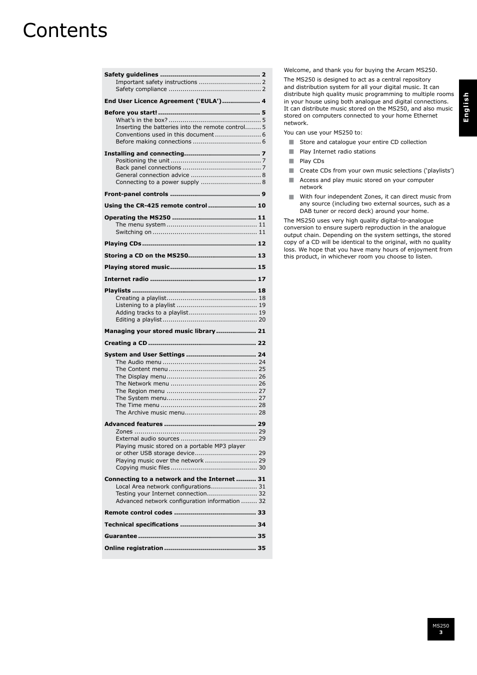Arcam FMJ MS250 User Manual | Page 3 / 36