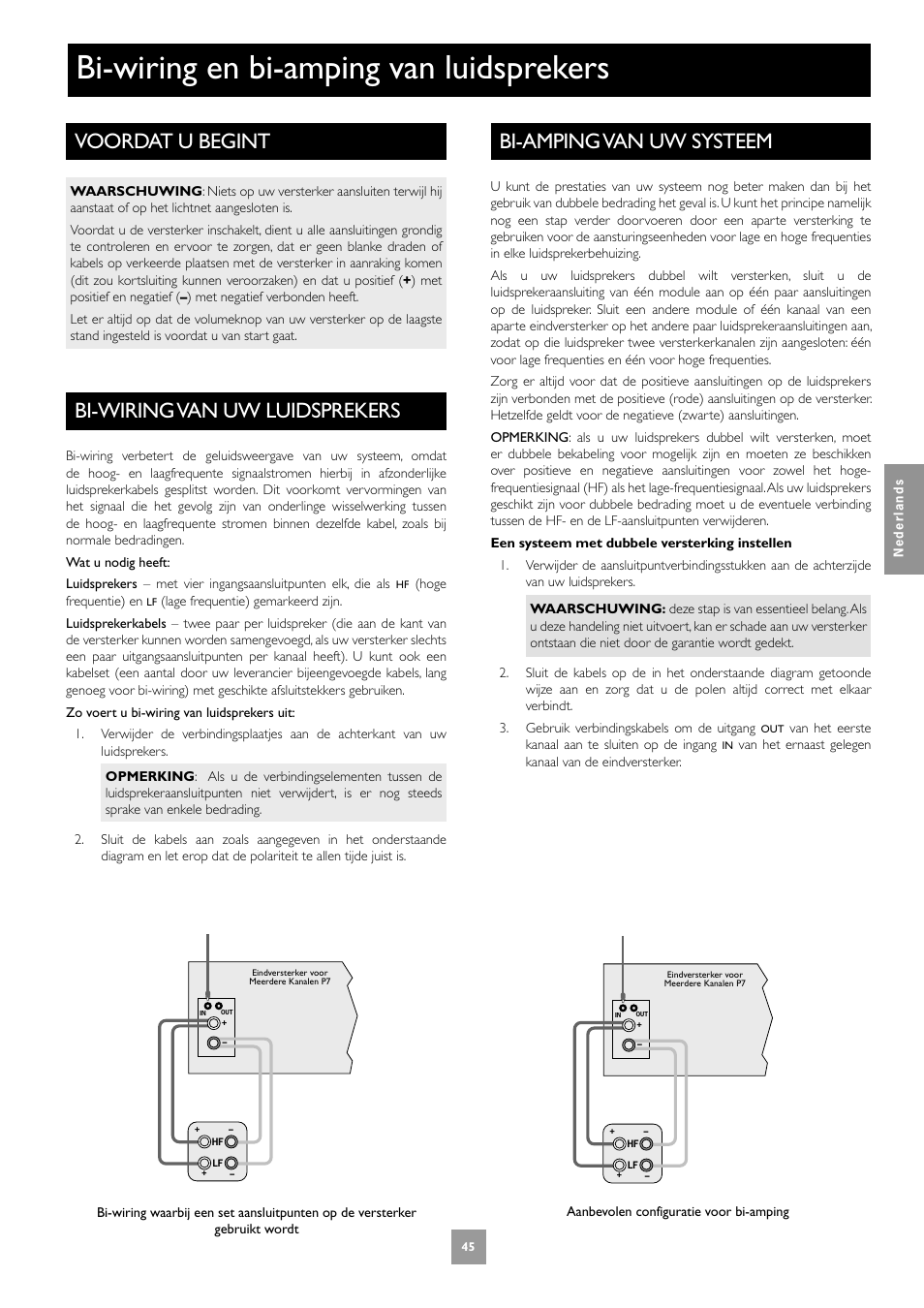 Voordat u begint, Bi-wiring van uw luidsprekers, Bi-wiring en bi-amping van luidsprekers | Bi-amping van uw systeem, 45 bi-wiring van uw luidsprekers | Arcam FMJ P7 User Manual | Page 45 / 52