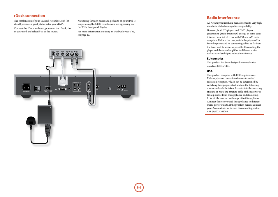 Rdock connection, Radio interference, Eu countries | Arcam FMJ T32 User Manual | Page 6 / 20