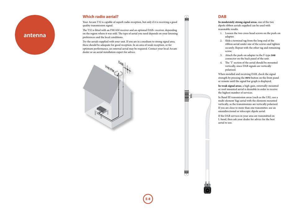 Antenna, Which radio aerial | Arcam FMJ T32 User Manual | Page 8 / 20