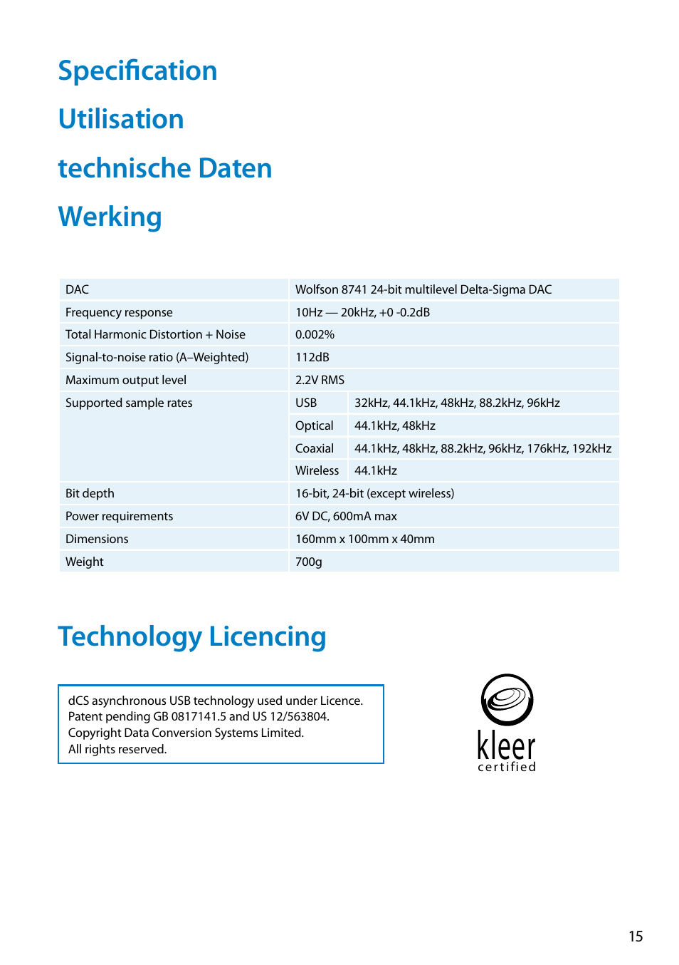 Kleer | Arcam FMJ rDAC User Manual | Page 15 / 20